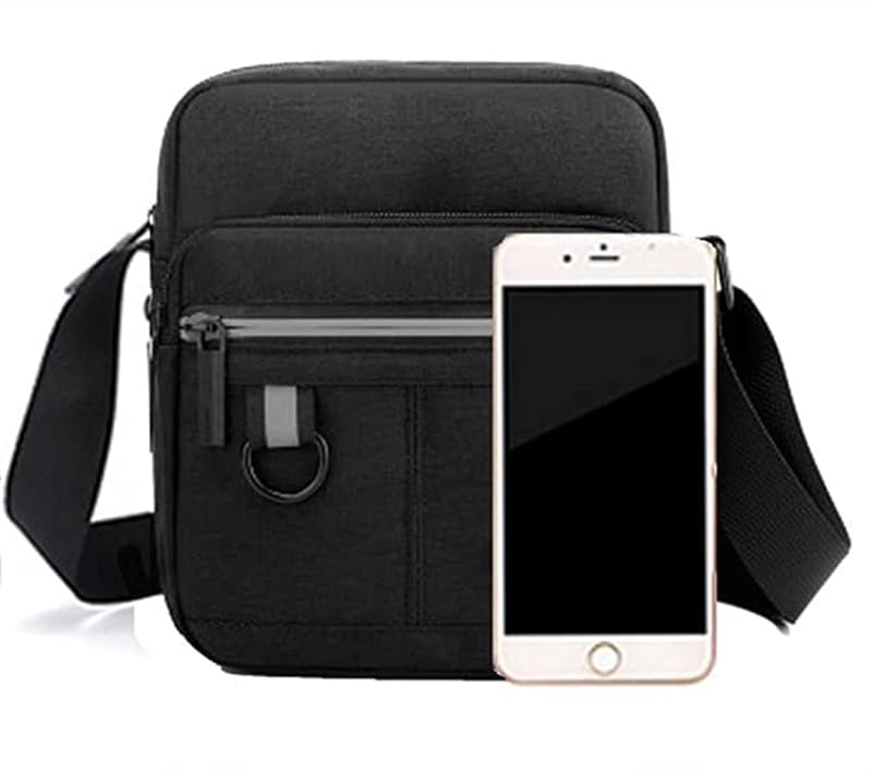 Small Canvas Crossbody Bag for Men — Mini Messenger Phone Bag, Black