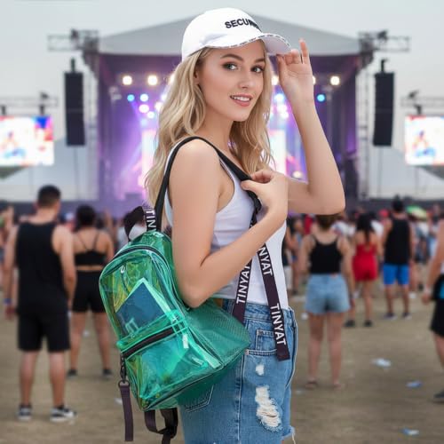 Tinyat Green Small Clear Backpack for Women - See Through Travel Bag