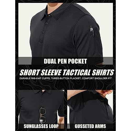 MAGCOMSEN Men's Polo Shirt Quick Dry Performance Short Sleeve Tactical Shirts Pique Jersey Golf Shirt