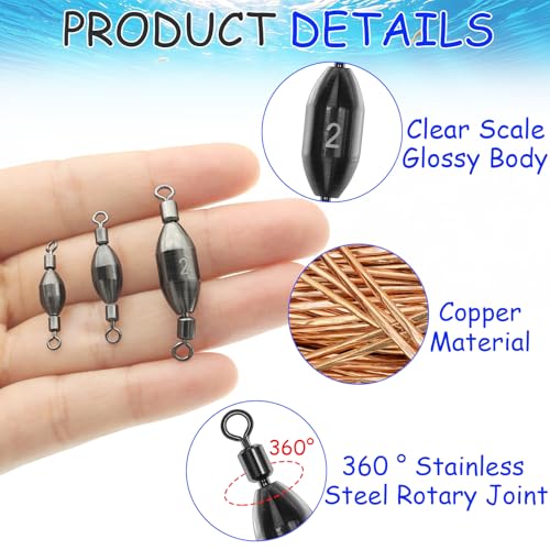 20pcs Brass Fishing Weights Swivel Bullet Sinkers - Durable & Eco-Friendly