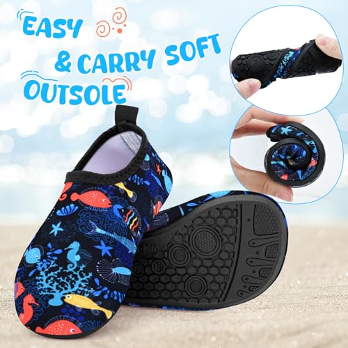 Kids Water Shoes - Toddler Boys Girls Nonslip Quick Dry Beach Shoes 12-12.5 Ocean-Black