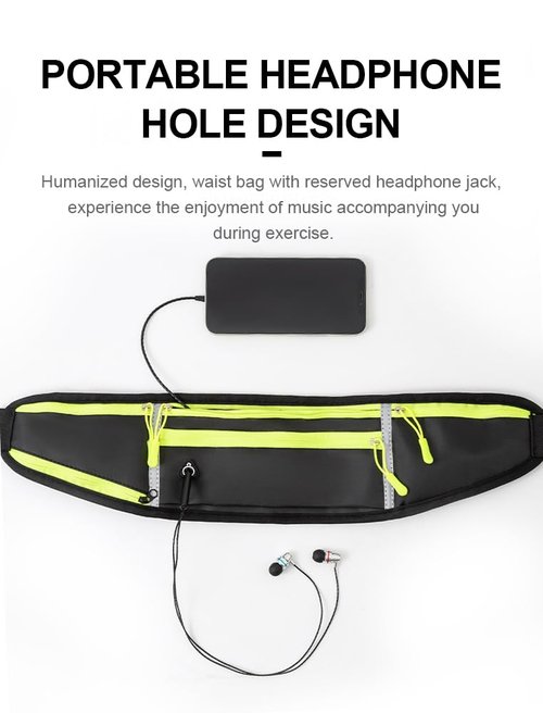 Running Waist Bag with Reflective Multifunctional,Waterproof Phone Pouch and Bottle Holder，Adjustable Sports Money Belt with Headphone Port,Black