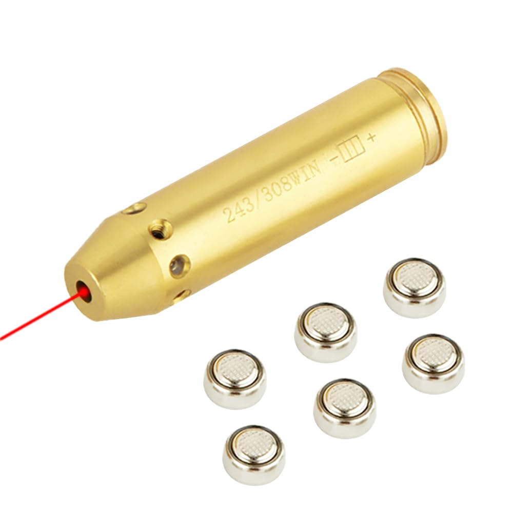 SAWKE .308 Updated Laser Bore Sight Red Dot Laser with 6 Batteries, (2 Set Batteries)