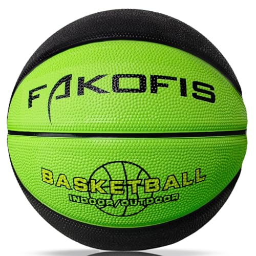 Kids Youth Basketball Size 5 - Black Green Rubber Indoor Outdoor Ball for Ages 3-14 - Gift for Children
