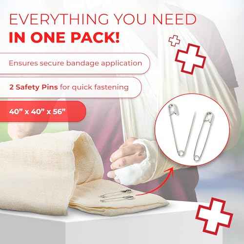 Triangular Bandage, 40" x 40" x 56", 100% Cotton, Individually Wrapped with 2 Safety Pins Per Bandage, Multi-Purpose Sling & Dressing for First Aid Kits ? 24 Pack