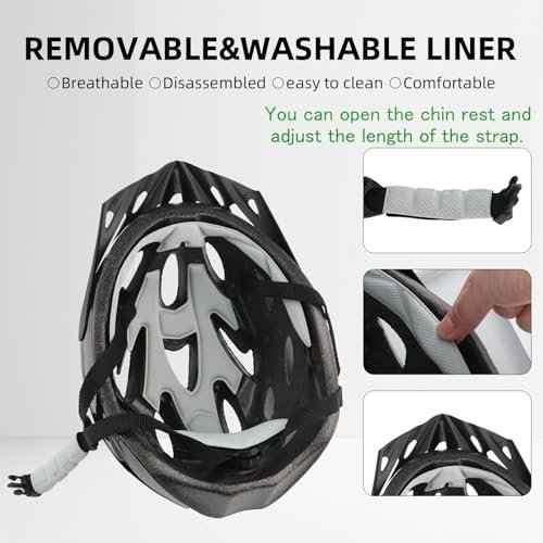Adult Cycling Bike Helmet, Lightweight and Adjustable with Pads&Visor for Men and Women,Premium Quality Airflow Unisex Bicycle Helmet,Suggested Fit 57-62 cm (All Black)