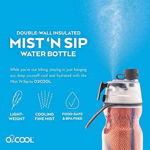 O2COOL Mist 'N Sip Misting Water Bottle 2-in-1 Mist And Sip Function With No Leak Pull Top Spout Reusable Sports Water Bottle - 20 oz (Basketball)