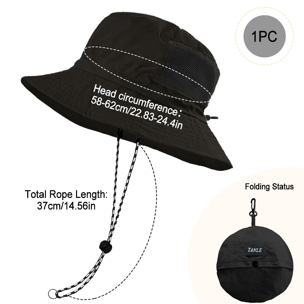 Foldable Bucket Hat UPF 50+ for Men Women - Packable UV Protection Sun Hat Quick Dry for Travel Hiking Beach（B#Balck）