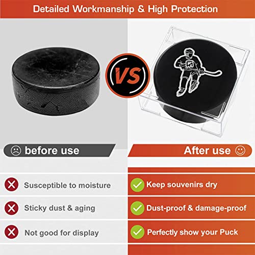 Cube Square Hockey Puck Display Cases - 6-Count Clear Box Set, 2-Piece Snap Design