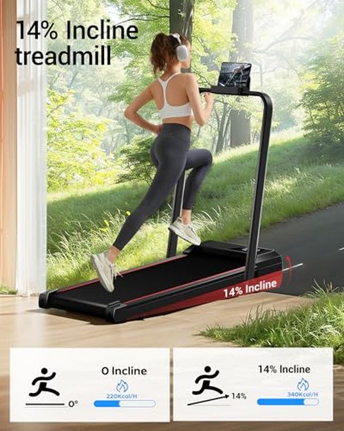 14% Incline Walking Pad Treadmills for Home and Office, 3-in-1 Portable Under Desk Treadmill, Folding Treadmill with 2.5 HP Quiet Brushless, 300 LBS Capacity