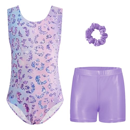 Zaclotre Gymnastics Leotards for Girls Sparkly Sleeveless Dance Unitards Biketards with Gym Shorts