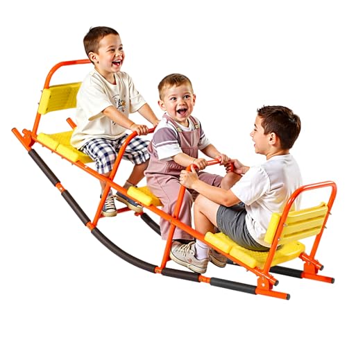 VEVOR Seesaw Teeter Totter for Kids Outdoor, 200 lbs Load Capacity, Metal Rocking Teeter Totter with Handles, Toddler Seesaw for Kids Aged 3+, Playground Equipment for Lawn, Backyard, 3 Seats