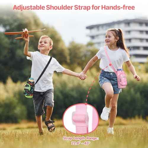 Water Bottle Carrier for Kids - Water Bottle Holder Sling Bag with Adjustable Strap, Girls Water Bottle Bag for 10/12/14/16/18Oz Water Bottles Walking Hiking Trip Camping, Pink Unicorn