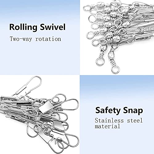12PCS Stainless Steel Fluorocarbon Fishing Leaders 70lb, 17.7 Inch, Saltwater & Freshwater