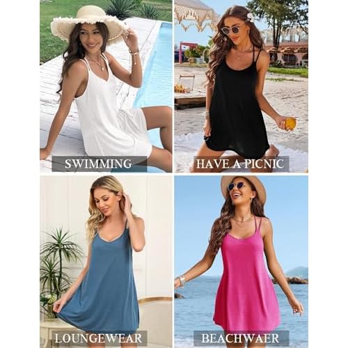 AI'MAGE Womens Spaghetti Strap Cover Up Sleeveless Bathing Suit Coverups Backless T Shirt Beach Dress
