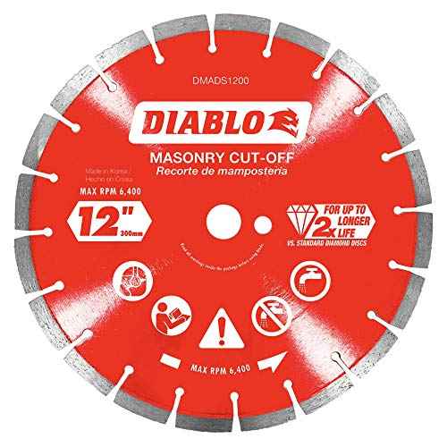 Diablo Diamond Segmented Masonry Cut-Off Blade for Concrete, Brick and Block - 12" Diameter, 2.8mm Kerf, 6400 Max RPM - DMADS1200
