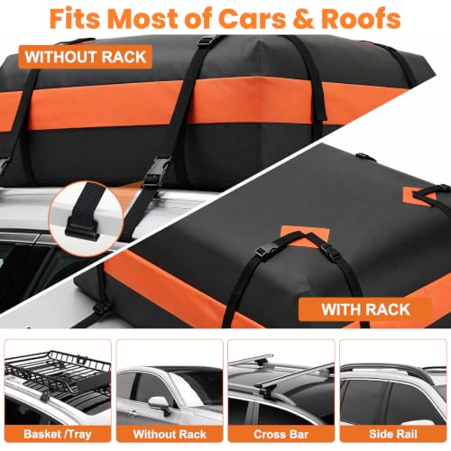 KMFurnila Waterproof Car Roof Cargo Carrier Bag - 15 Cu Ft, Dark Orange