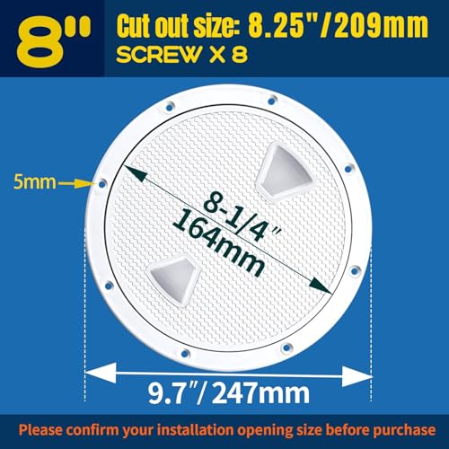 8 Inch Marine Boat Hatch Non Slip Inspection Cover - White, Detachable