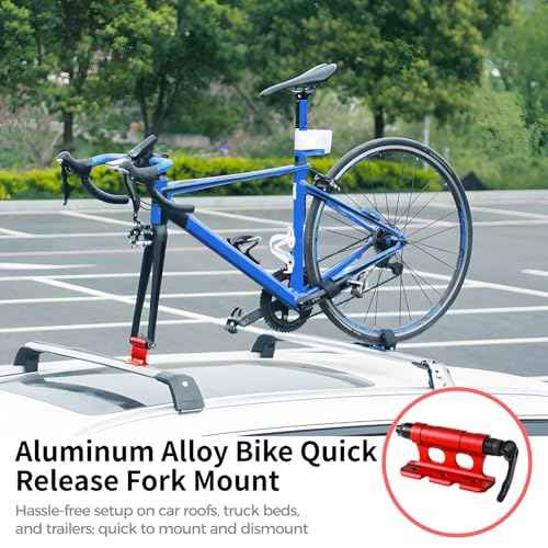 Bicycle Quick Release Front Fork Mount - Thru Axle Carrier Bike Fork Rack Block with 4 Adapters, Car Roof or Trunk Installation Bike Stand Holder for Car Truck Van
