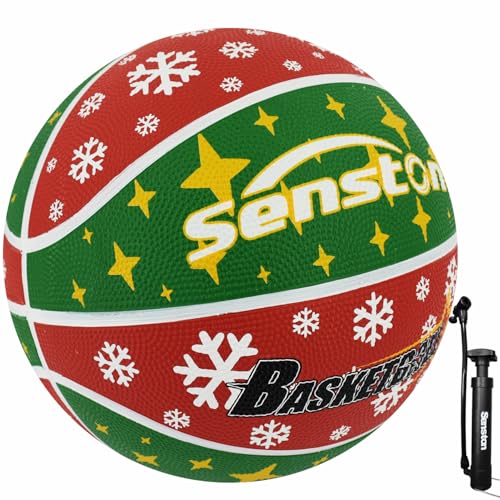 Outdoor Basketball Size 5/6/7 with Premium Grip and Pump - Red 27.5''