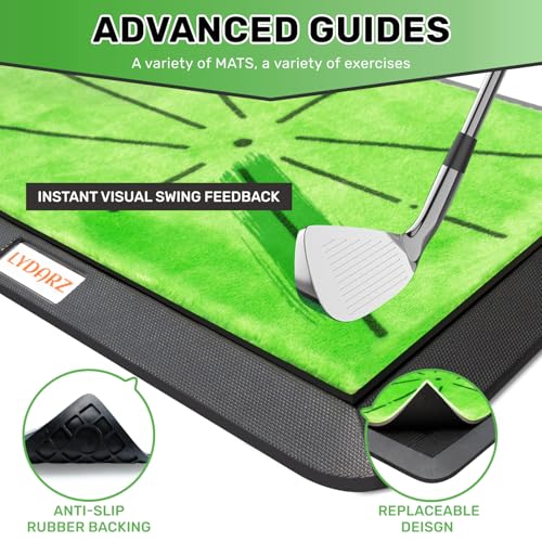 Golf Hitting Mat Set with Swing Feedback and No-Slip Rubber Base - 3 Interchangeable Practice Mats