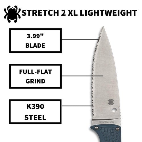Spyderco Stretch 2 XL Lightweight Folding Pocket Knife with K390 Stainless Steel Blade and Blue FRN Handle - PlainEdge - C258FPK390