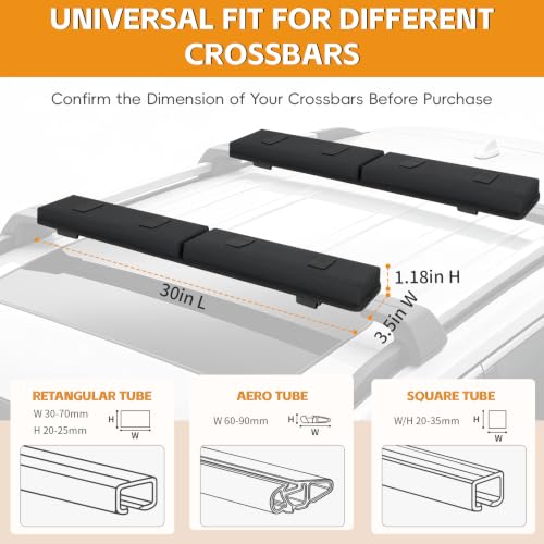Universal Soft Roof Rack Pads with Roof Rack - Kayak Surfboard Canoe Luggage Carrier + Tie Down Straps