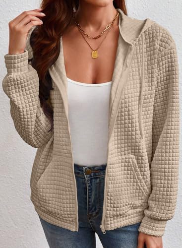Women’s Oversized Khaki Zip Up Hoodie Medium Fall Casual Sweatshirt