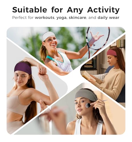Moisture Wicking Headbands for Men & Women 5-Pack - Black, White, Silver, Purple, Coral