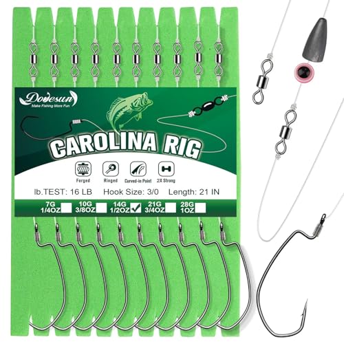Pre-Tied Carolina Rig Kit for Bass & Catfish Fishing - Size 3/0, 10PCS