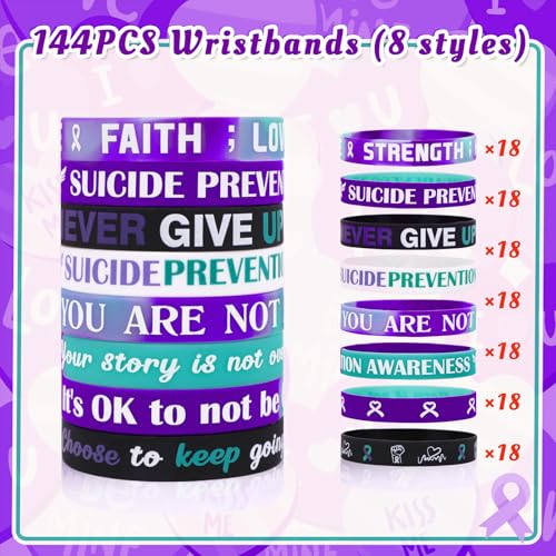 144pcs Suicide Prevention Awareness Silicone Wristbands Bulk, Inspirational for Men Women Teens Group Event