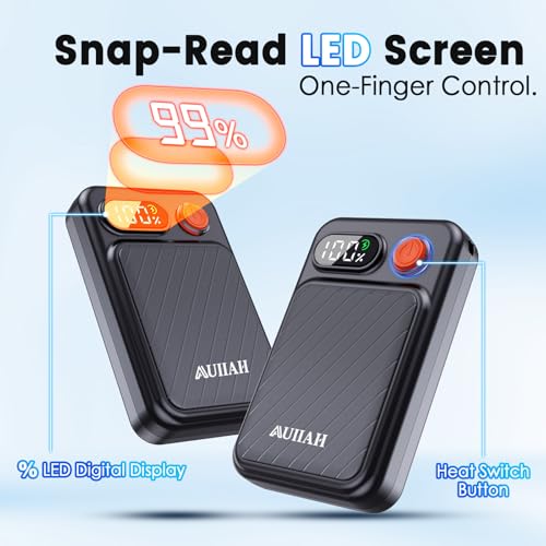 Rechargeable Hand Warmers Black - Electric USB Hand Warmer with LED Display, 4 Heat Levels, Lanyards, Gift for Men Women Kids