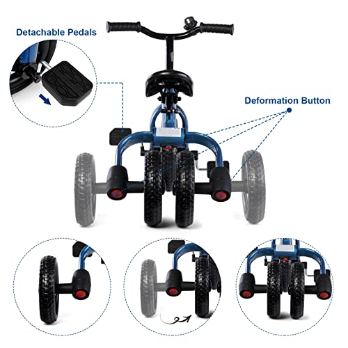 Blue 3-in-1 Toddler Tricycle with Folding Frame & Adjustable Seat