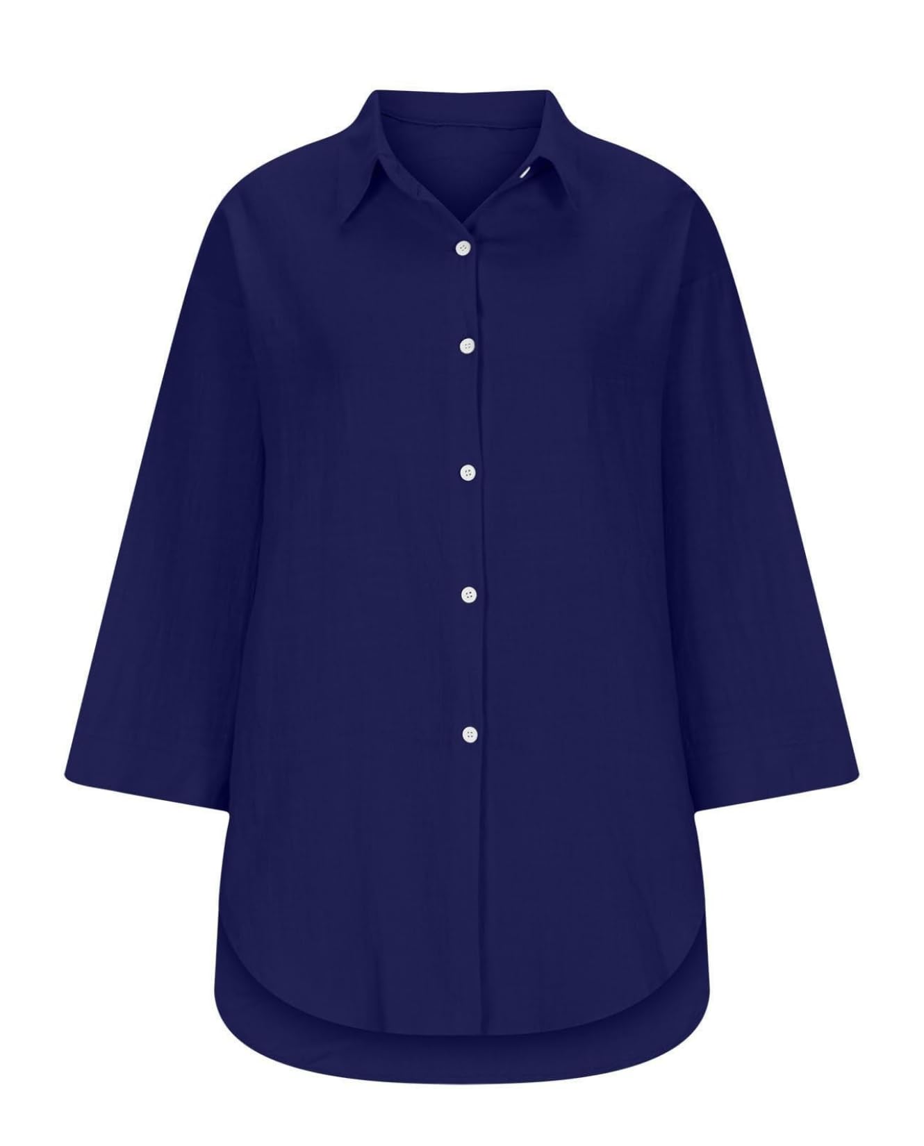 LIZALIG Women's Soft Linen Shirt Summer 3/4 Sleeve V-Neck Top for Beach Travel Daily Life Navy Blue