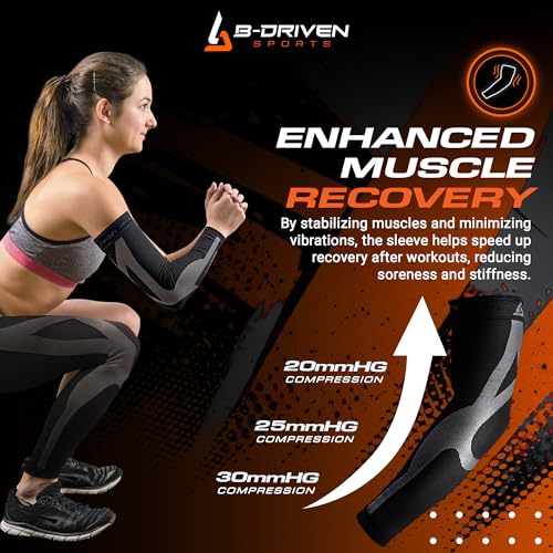 B-Driven Sports Medical Compression Arm Sleeves Medium Black 20-30mmHg Pair