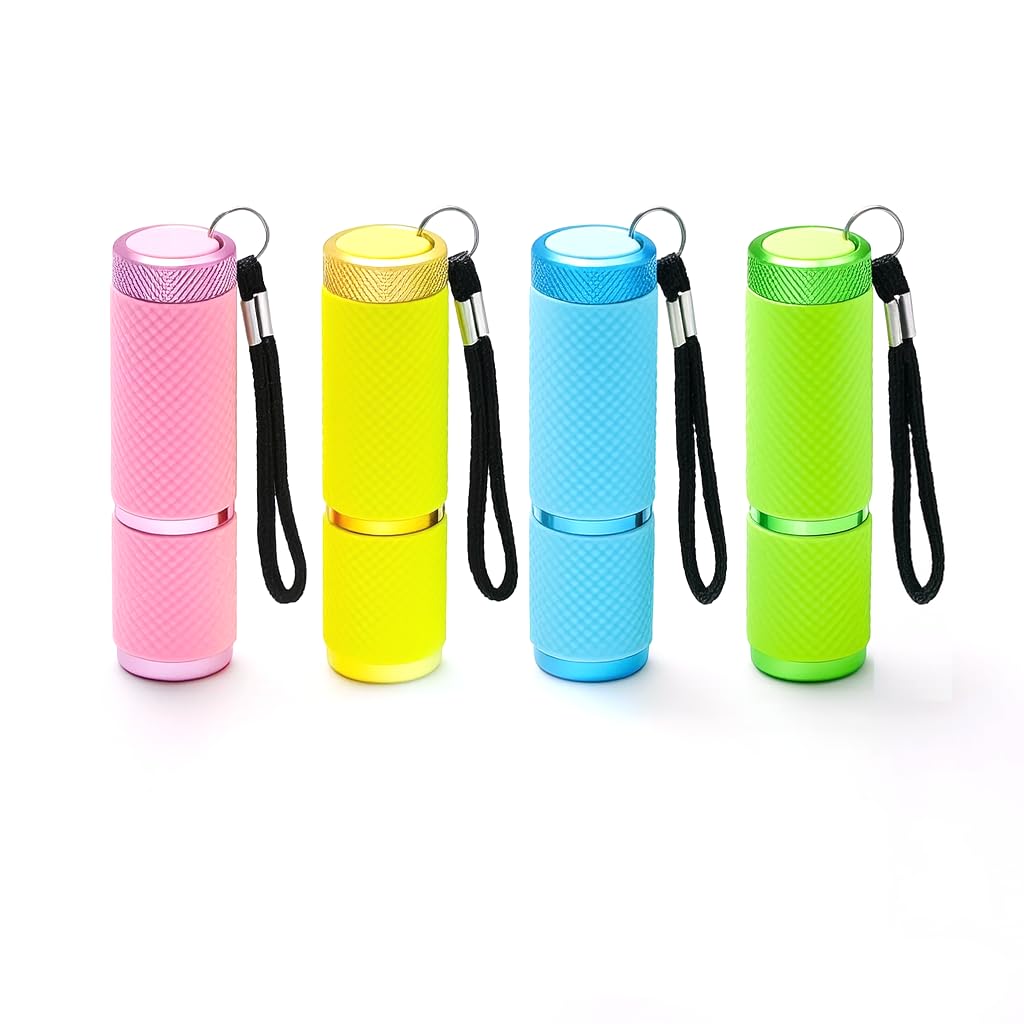 DAFURIET 4 Pack Mini Flashlights, 9 LED Glow-in-the-Dark Aluminum Lights with Straps – Perfect for Camping, Hiking, and Emergency