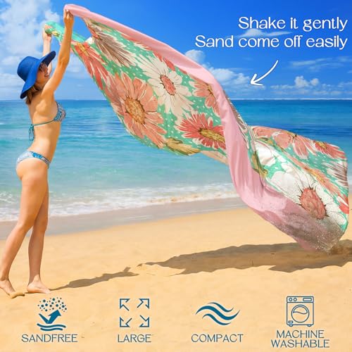 Beach Blanket Waterproof Sandproof Large Picnic Mat - Flowers, 78x81 Inches
