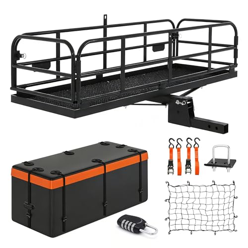 LOCKIETTA 14.4x24x60-Inch Folding Hitch Cargo Carrier Basket 500LBS Waterproof Rack