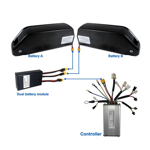 Double Battery Discharge Converter, 36V/48V Double Battery Discharge Converter for E-Bike, 20A 500W Dual Battery Pack SwitchBalance, Increase Capacity by Connecting Two Batteries 36V
