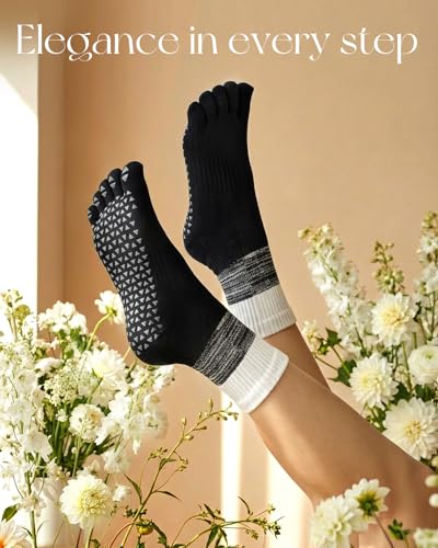 Non-Slip Pilates Grip Socks - 2 Pairs Black Blue Variation