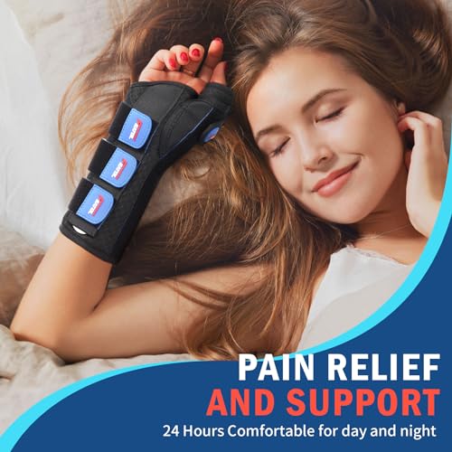 FEATOL 2-Pack Thumb Spica Splints for Left & Right Hand, Wrist Support, M/L, Black Blue