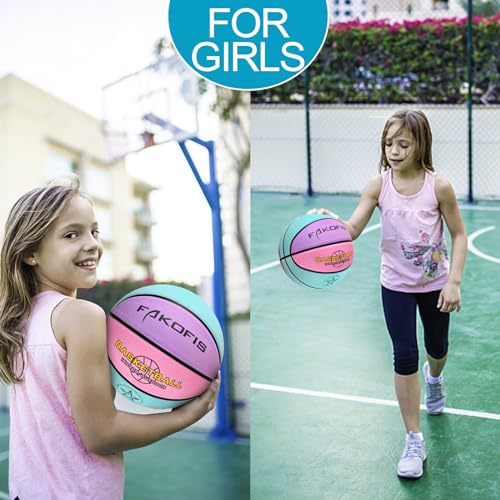 Kids Youth Basketball Size 3/4/5 - 22/25.5/27.5 Inch Rubber Indoor Outdoor Ball, Blue Pink Purple