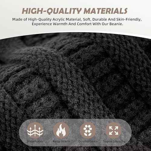 3 Pack Satin Lined Beanie for Women, Warm Slouchy Winter Hats with Silk Lined, Fashionable Oversized Cable Knit Hat Skull Cap