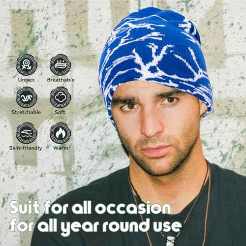 Beanies Hats Men,Y2K Lightning Pattern Wool Acrylic Knitted Hat