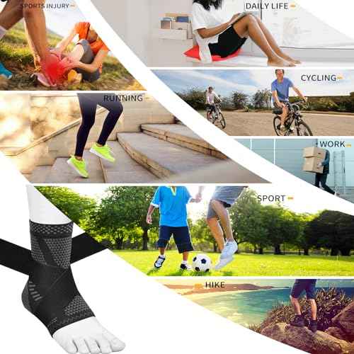 JIUFENTIAN Ankle Brace for Women an Men Adjustable Compression Sleeve (Pair)-Ankle Support Heel Brace for Achilles Tendonitis, Plantar Fasciitis-Eases Swelling and Sprained Ankle(Grey,Large)