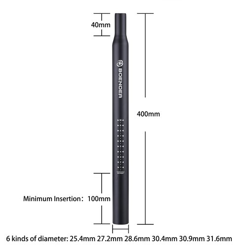 Boenoea Bike Seatpost, Bicycle Seat Post 25.4 27.2 28.6 30.4 30.9 31.6 400mm Length Aluminum Alloy Bicycle Seat Tube for Mountain Bike and Road Bike, MBX