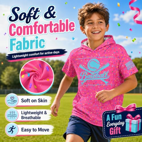 UNIFACO Boys Short Sleeve Hooded Graphic T-Shirt 7-8 Years Pink Ice Cream