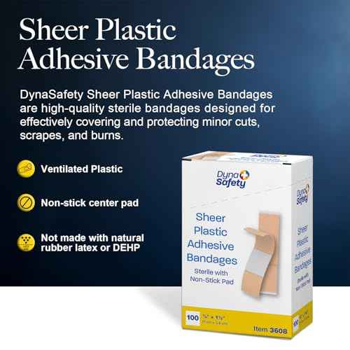 Dynarex 3608 Sheer Plastic Adhesive Bandage, Sterile, 3/8" x 1 1/2", Pack of 3600