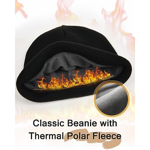 FURTALK Mens Beanie Fleece Lined Winter Hats Double Layered Stylish Knited Cuffed Plain Hat