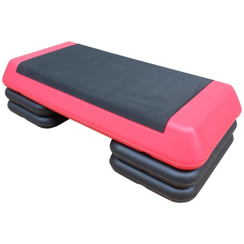 Adjustable Aerobic Stepper with 4 Risers, Gray and Black Fitness Step Platform for Home Gym Workouts (Black+Red + Plastic)